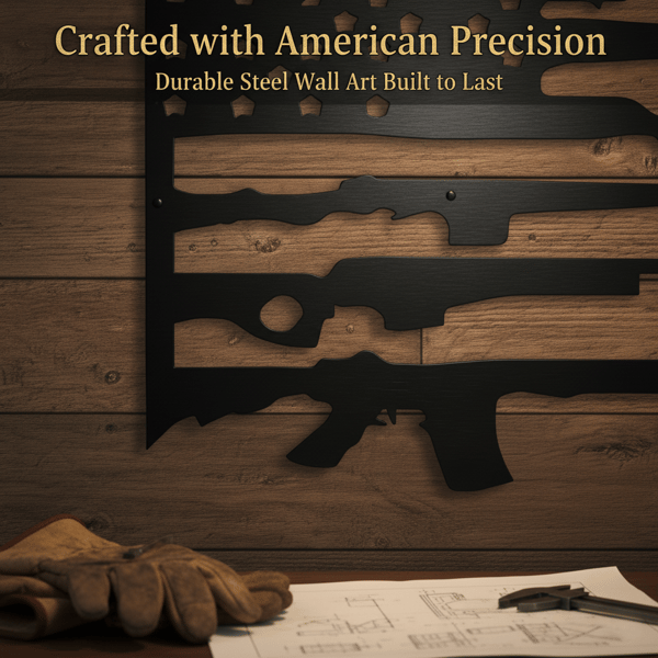 🦅Vintage American Flag & Gun Metal Wall Art