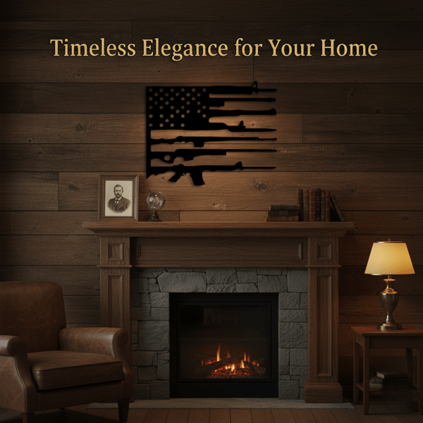 🦅Vintage American Flag & Gun Metal Wall Art