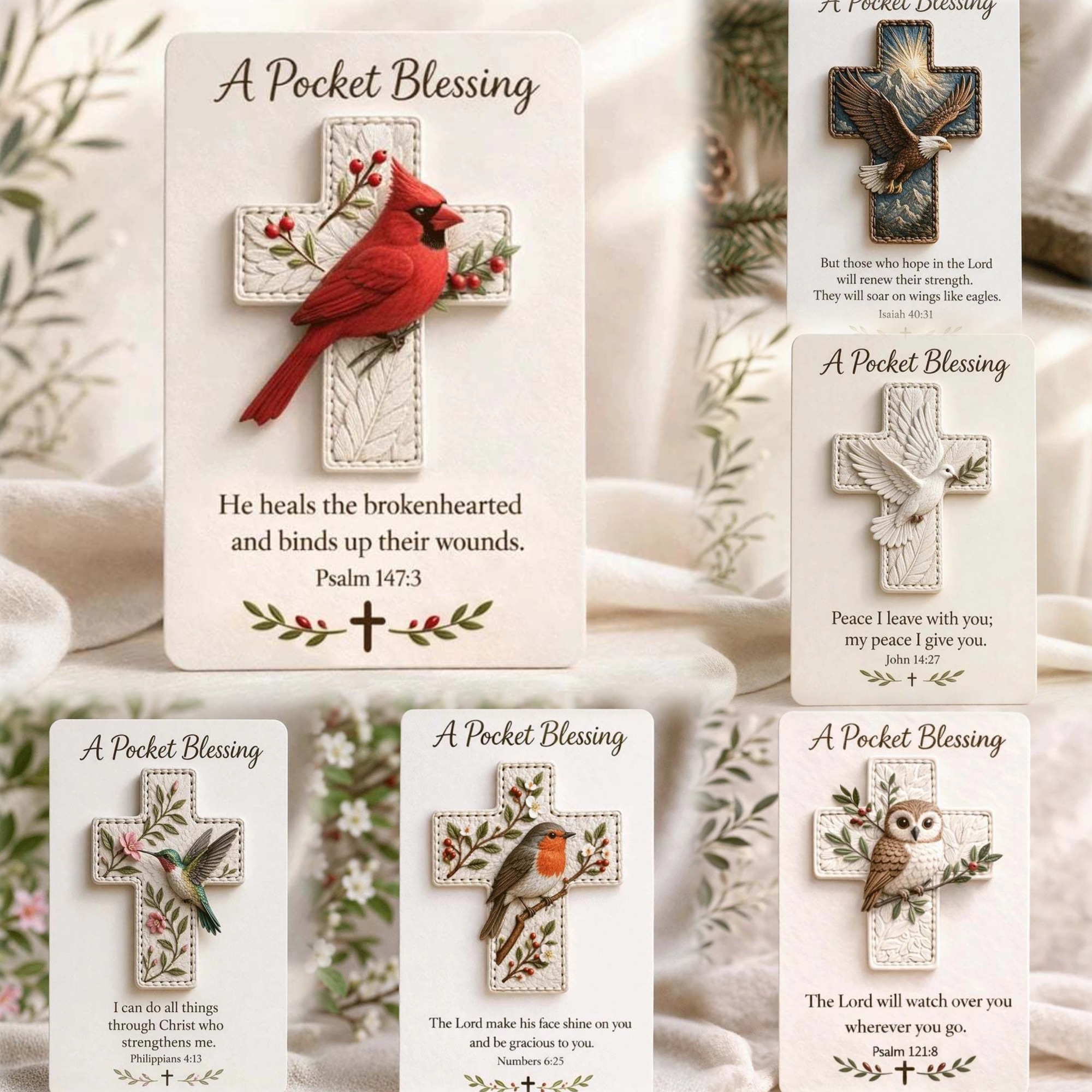 🕊️ Handmade 3D Bird Pocket Cross -🙏 Genuine Leather Portable Blessing, Includes Scripture Card 💕