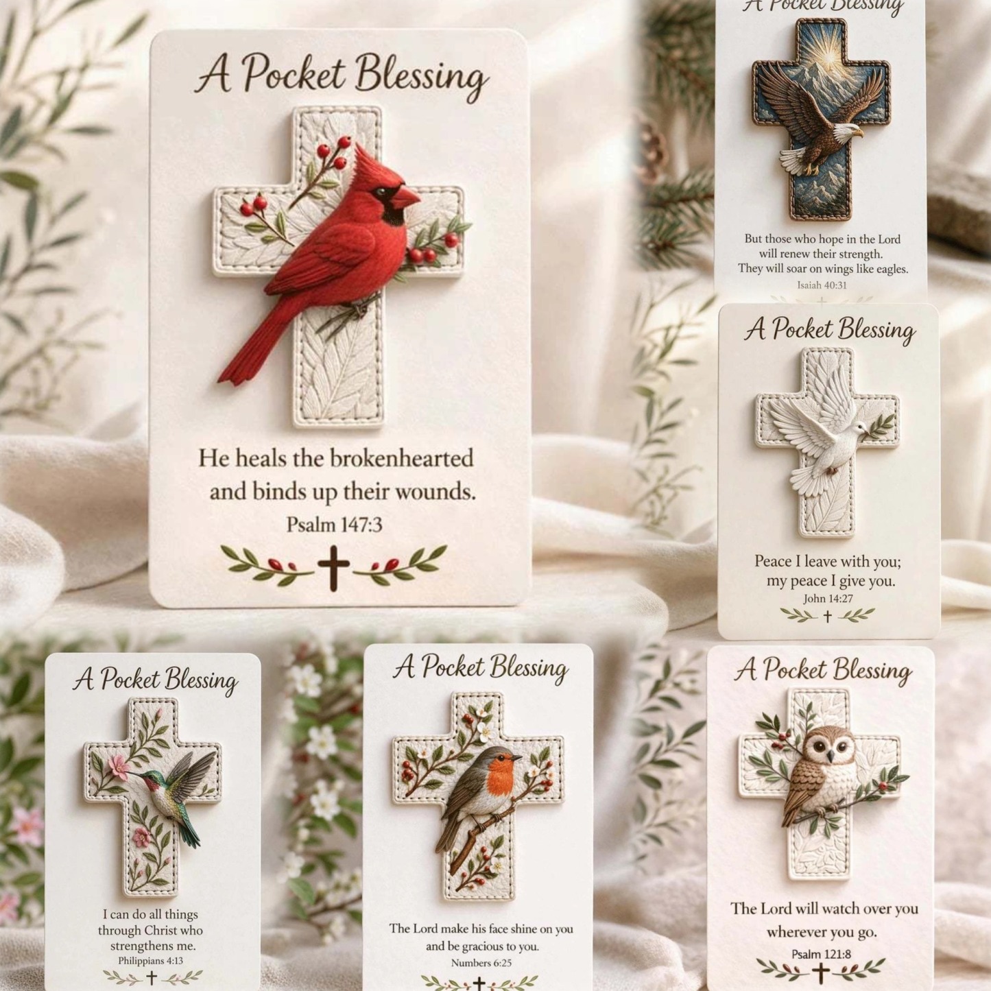 🕊️ Handmade 3D Bird Pocket Cross -🙏 Genuine Leather Portable Blessing, Includes Scripture Card 💕