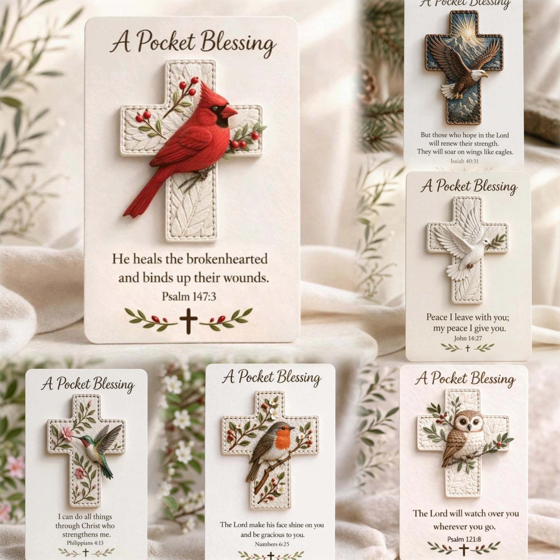 🕊️ Handmade 3D Bird Pocket Cross -🙏 Genuine Leather Portable Blessing, Includes Scripture Card 💕