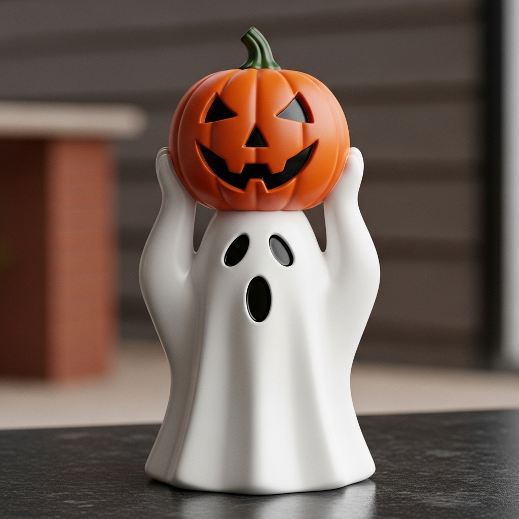 👻🎃 Spooky Ghost with Pumpkin Statue  🎃👻