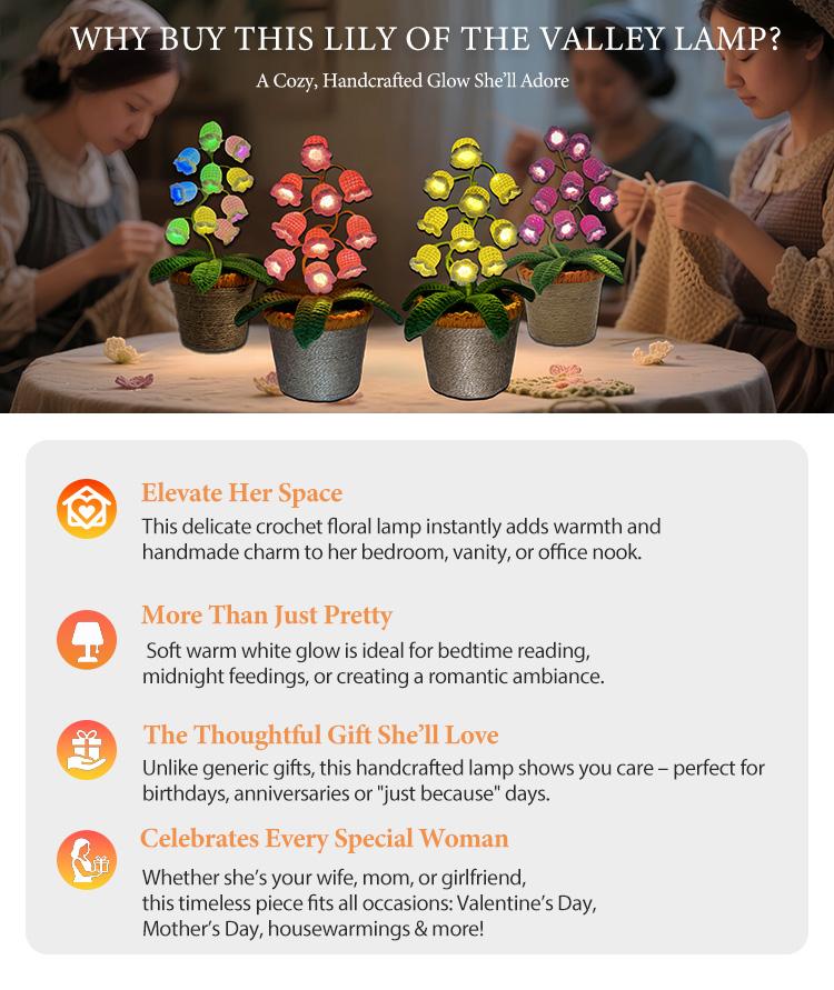 Handmade Crocheted Halloween Lily of the Valley LED Lantern | Multi-color lighting + DIY Spooky Card | Pumpkin Party Prop/Christmas Decor/Heartfelt Valentine's Gifts/Mother&rsquo;s Day Gift Handmade Flower Lamp Bedside Nightlight