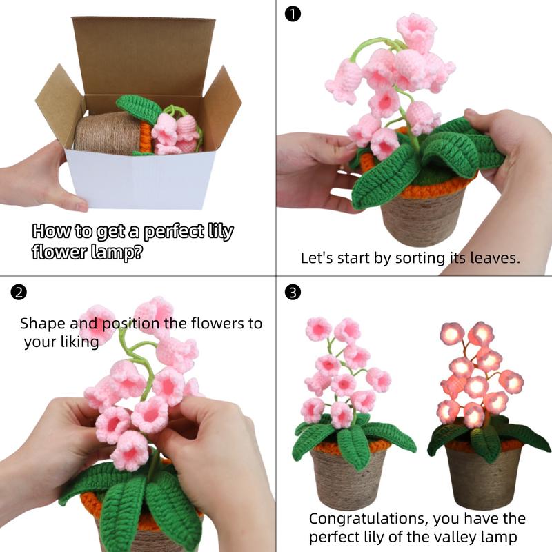 Handmade Crocheted Halloween Lily of the Valley LED Lantern | Multi-color lighting + DIY Spooky Card | Pumpkin Party Prop/Christmas Decor/Heartfelt Valentine's Gifts/Mother&rsquo;s Day Gift Handmade Flower Lamp Bedside Nightlight