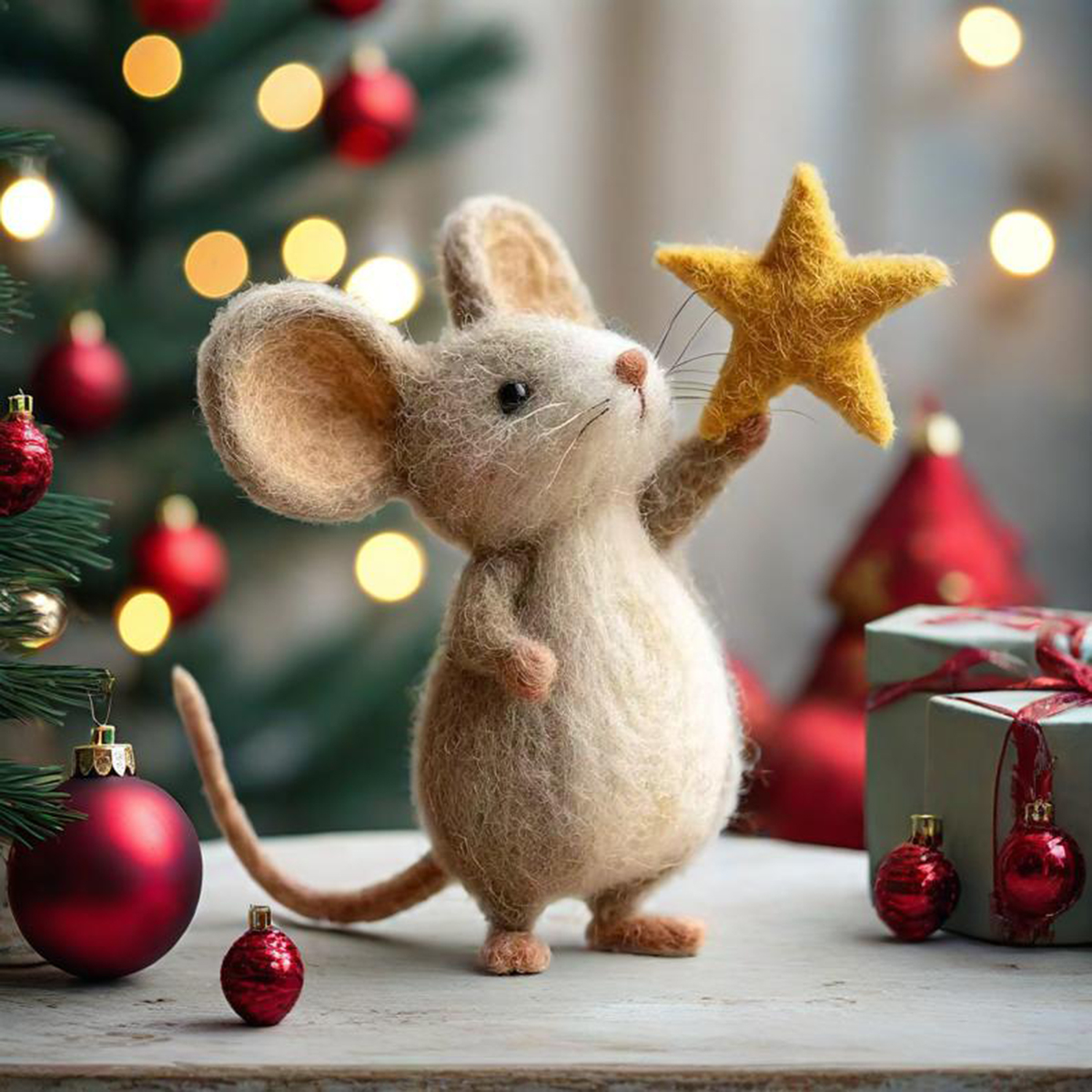 🎄🐭Charming Handmade Felt Mouse with Star