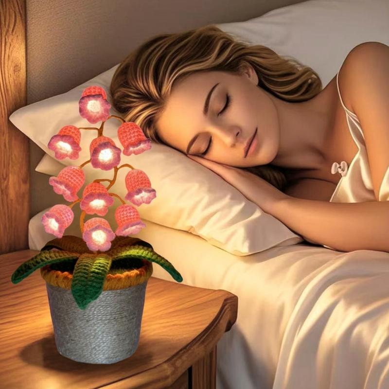 Handmade Crocheted Halloween Lily of the Valley LED Lantern | Multi-color lighting + DIY Spooky Card | Pumpkin Party Prop/Christmas Decor/Heartfelt Valentine's Gifts/Mother&rsquo;s Day Gift Handmade Flower Lamp Bedside Nightlight