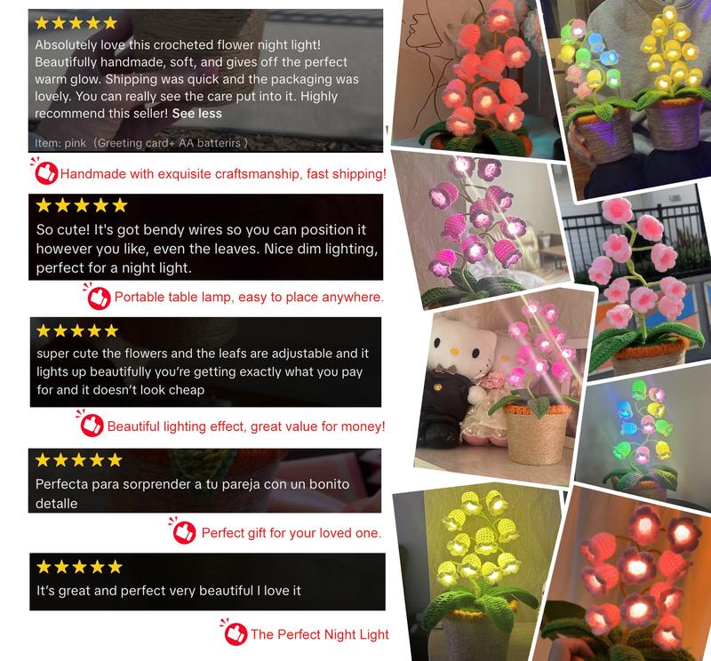Handmade Crocheted Halloween Lily of the Valley LED Lantern | Multi-color lighting + DIY Spooky Card | Pumpkin Party Prop/Christmas Decor/Heartfelt Valentine's Gifts/Mother&rsquo;s Day Gift Handmade Flower Lamp Bedside Nightlight