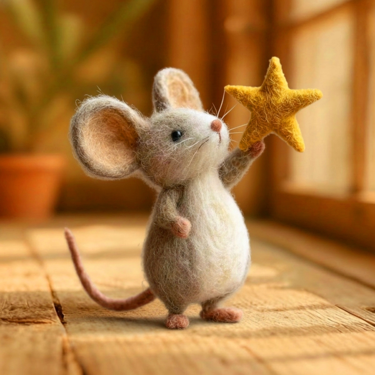 🎄🐭Charming Handmade Felt Mouse with Star