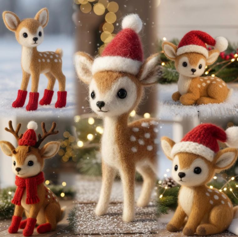 🎄🦌 Felted Christmas Deer – Handmade Wool Felt Holiday Ornament & Cozy Winter Décor