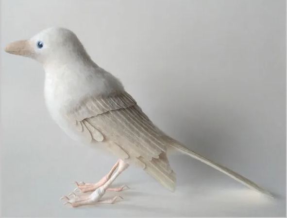 Needle Felted White Raven Sculpture: Poseable Albino Bird Art