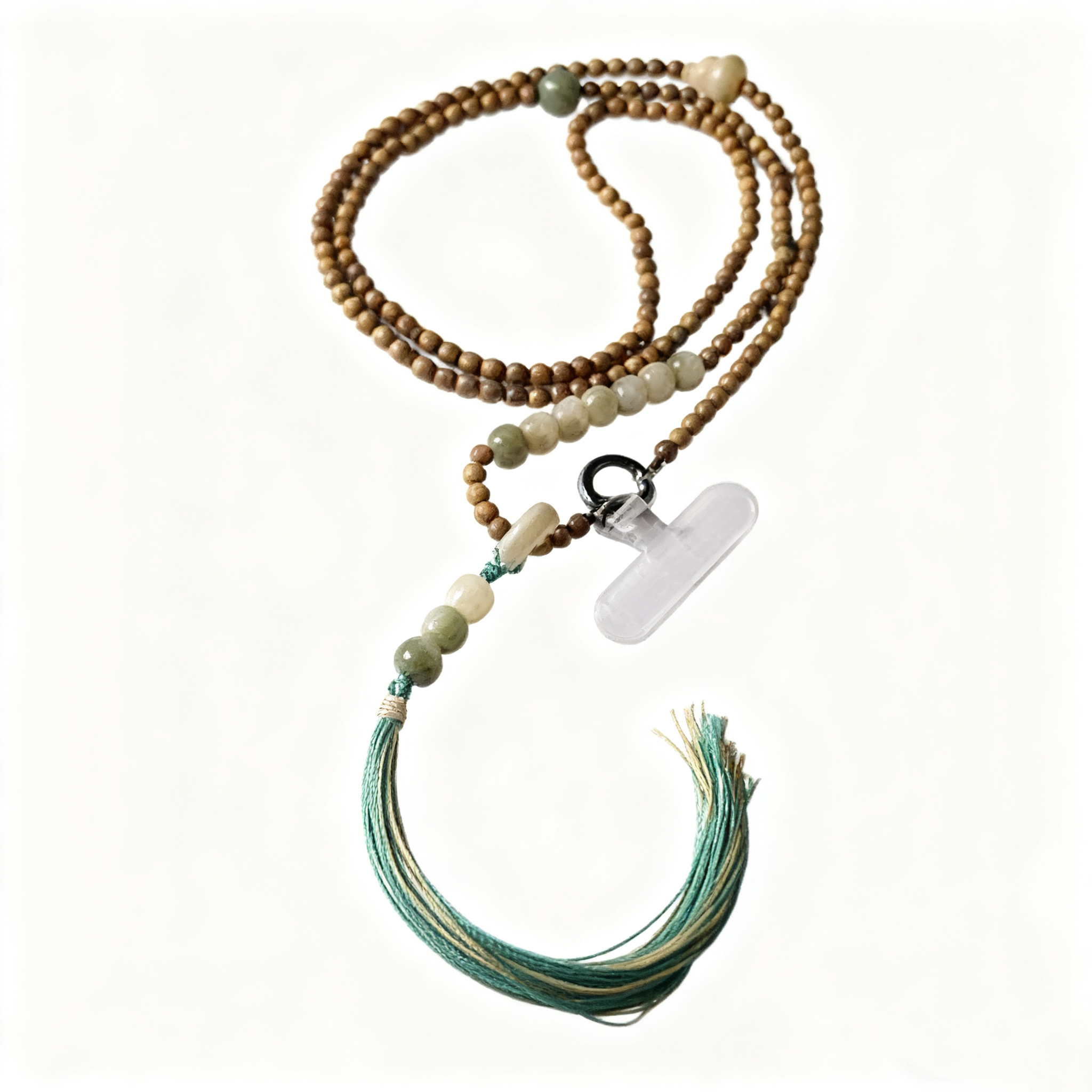 Exklusive chinesische Handy-Kette aus grünem Sandelholz und Bodhi-Perlen