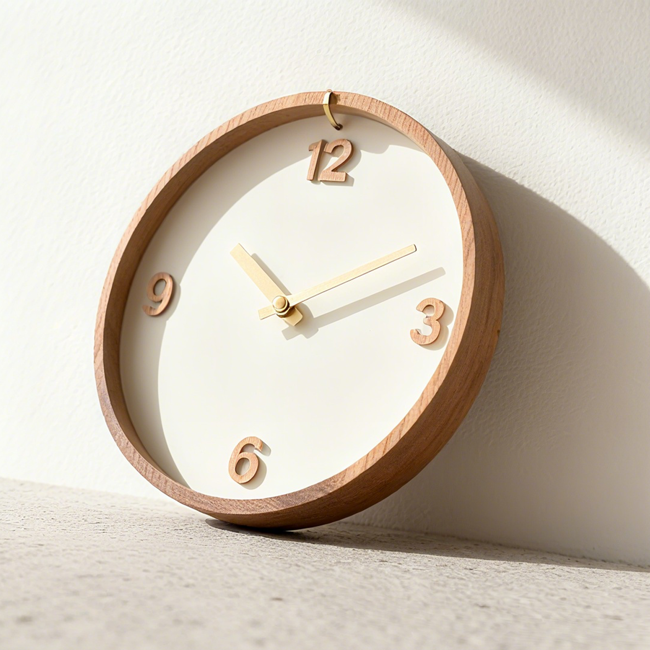 Nowoczesny, prosty zegar ścienny z litego drewna