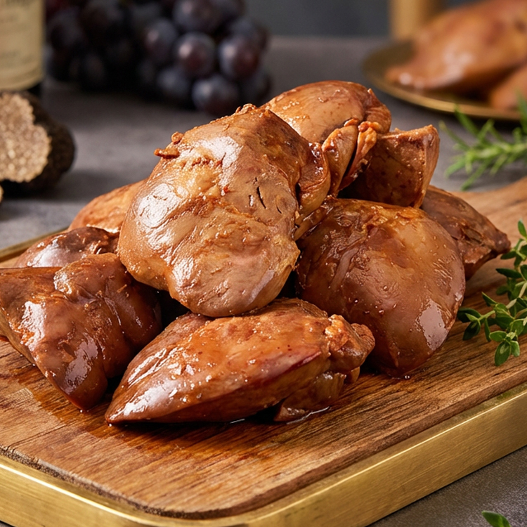 Alacsony hőmérsékletű lassú főzésű normandiai recept szerint készített, azonnal fogyasztható libamáj