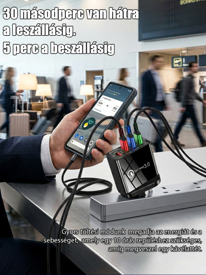 【Növelje a telefon akkumulátorának élettartamát】 Négyportos utazótöltő