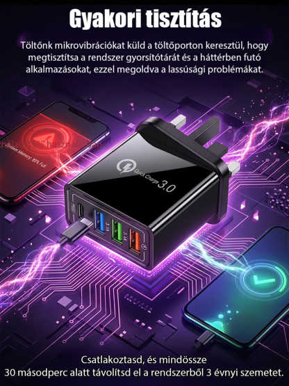 【Növelje a telefon akkumulátorának élettartamát】 Négyportos utazótöltő