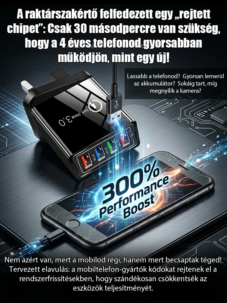 【Növelje a telefon akkumulátorának élettartamát】 Négyportos utazótöltő