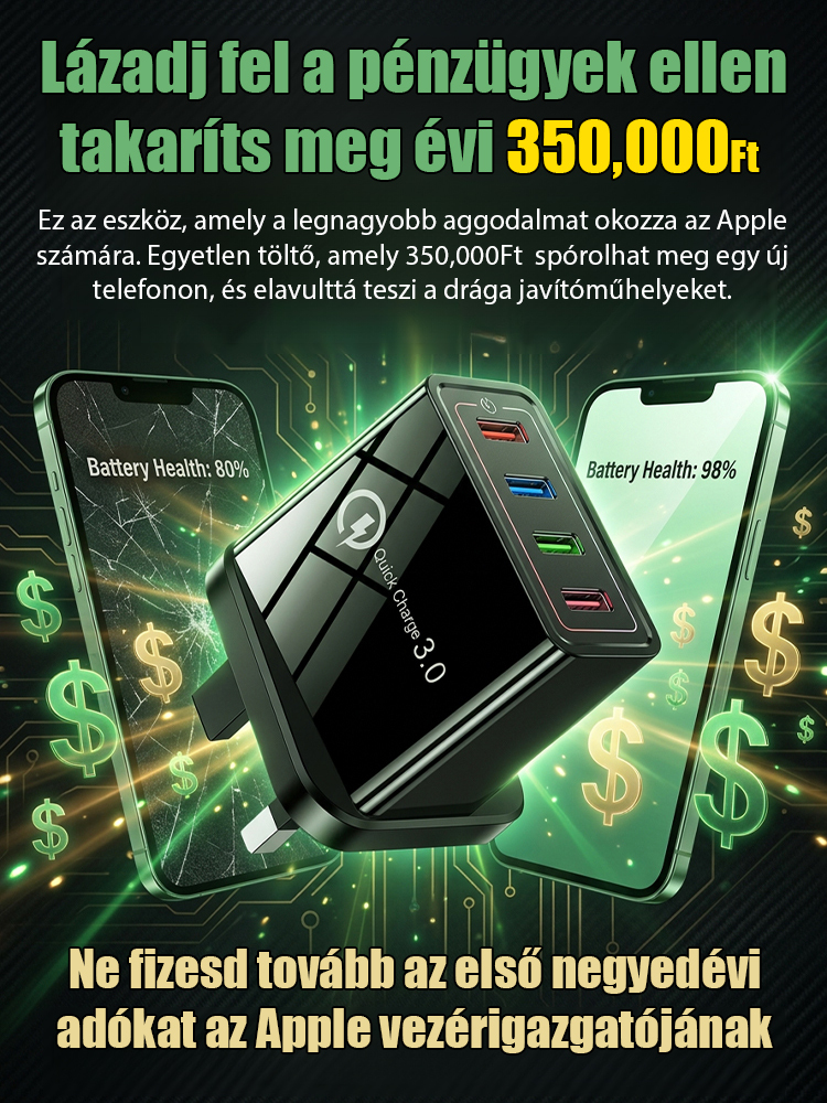 【Növelje a telefon akkumulátorának élettartamát】 Négyportos utazótöltő