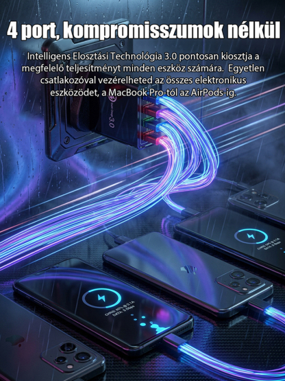 【Növelje a telefon akkumulátorának élettartamát】 Négyportos utazótöltő