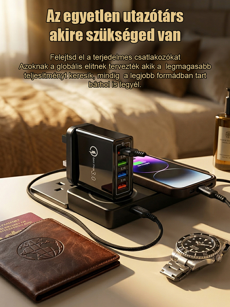 【Növelje a telefon akkumulátorának élettartamát】 Négyportos utazótöltő