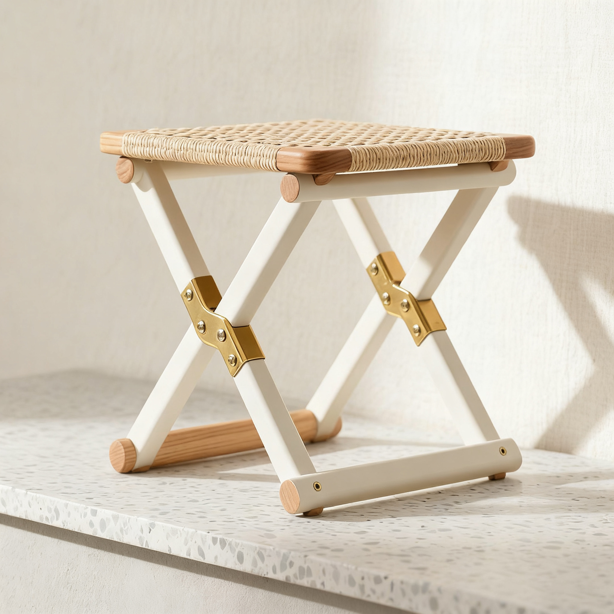 Składany, przenośny stołek rattanowy (4 sztuki)