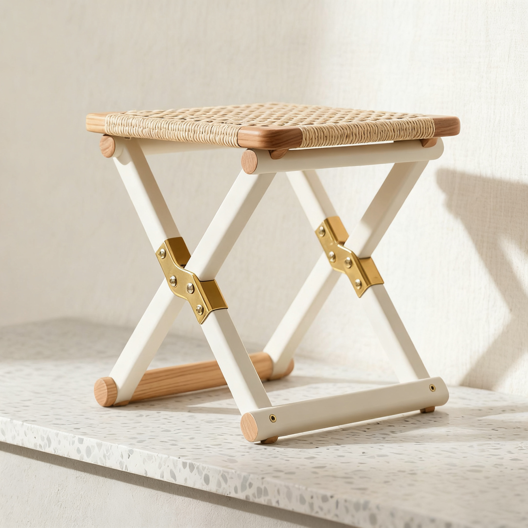 Składany, przenośny stołek rattanowy (4 sztuki)