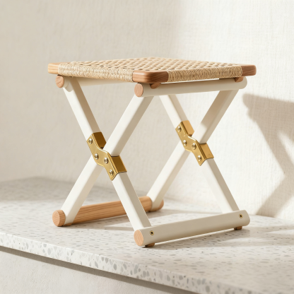 Składany, przenośny stołek rattanowy (4 sztuki)