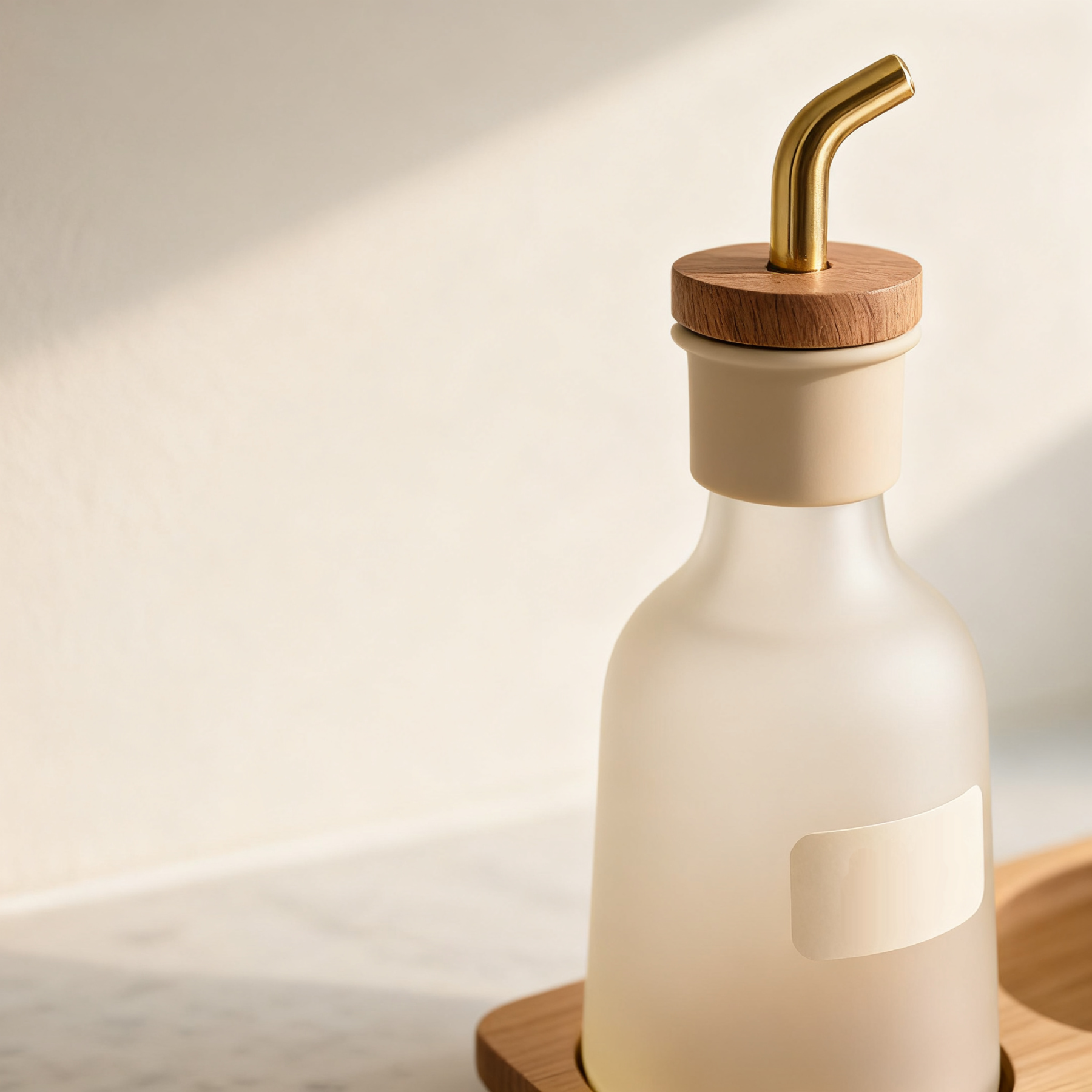 Zestaw butelek na oliwę i ocet ze szkła matowego z drewnianą pokrywką (2 komplety)