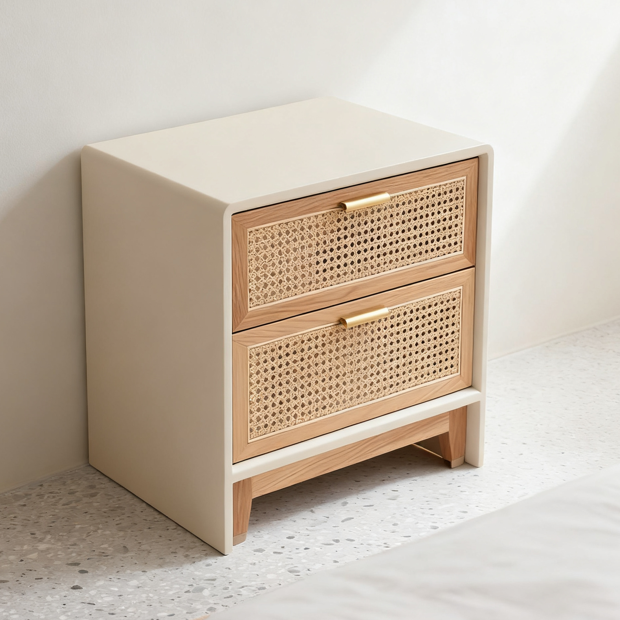 Klasyczny stolik nocny z drewna rattanowego