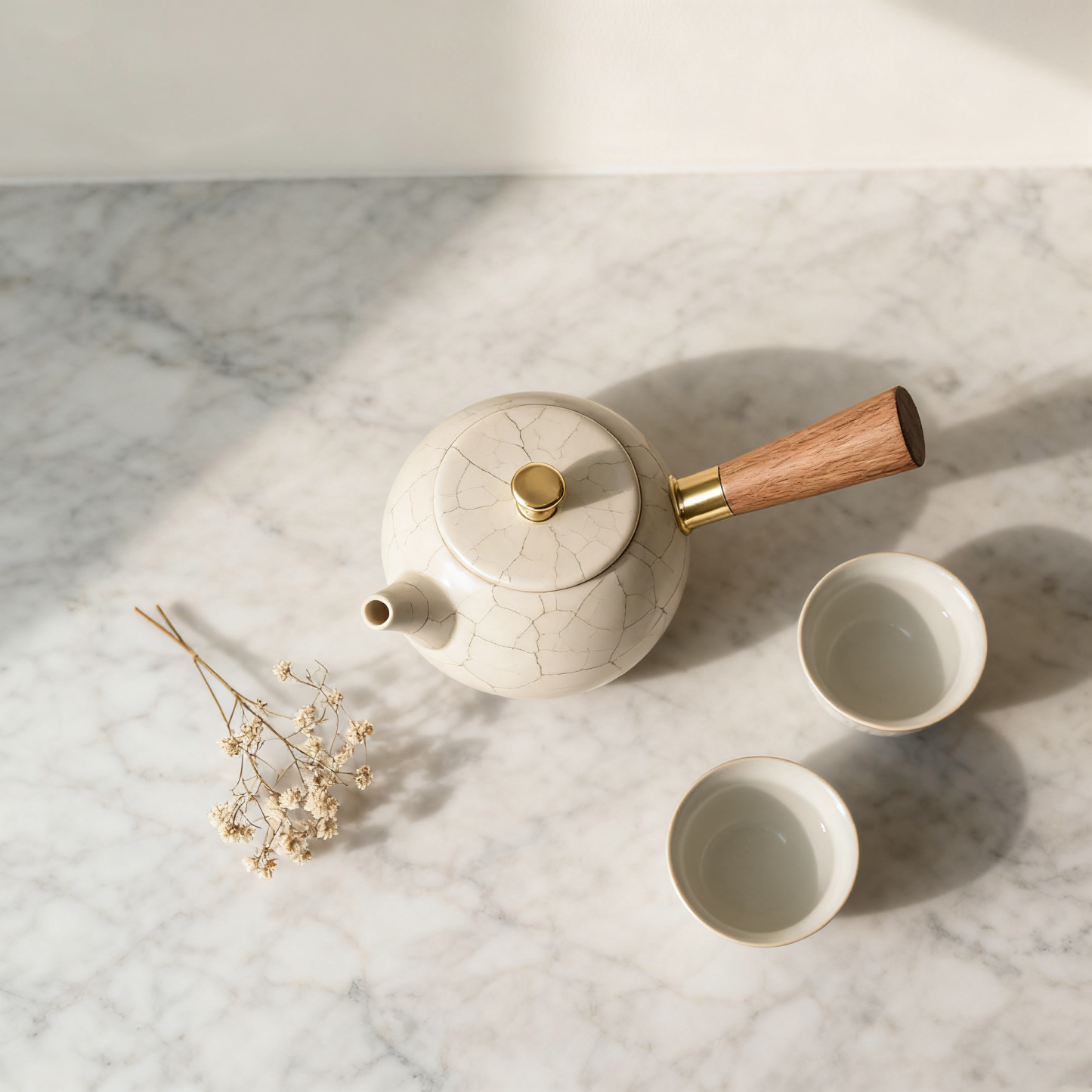 Zestaw do herbaty ceramicznej z drewnianą rączką