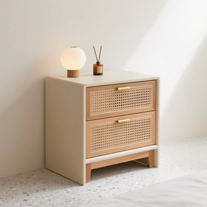 Klasyczny stolik nocny z drewna rattanowego