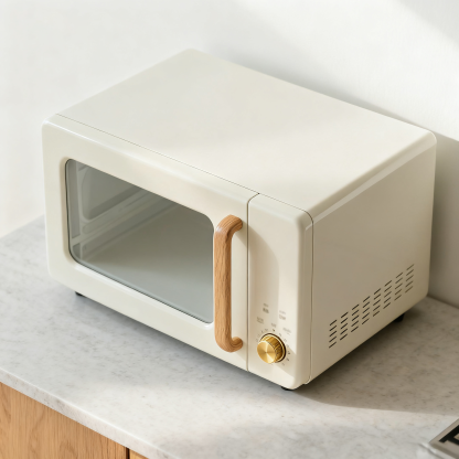 Retro kuchenka mikrofalowa z uchwytem drewnianym