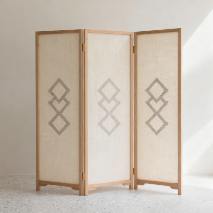Lekki, luksusowy parawan z ramą z drewna lnianego