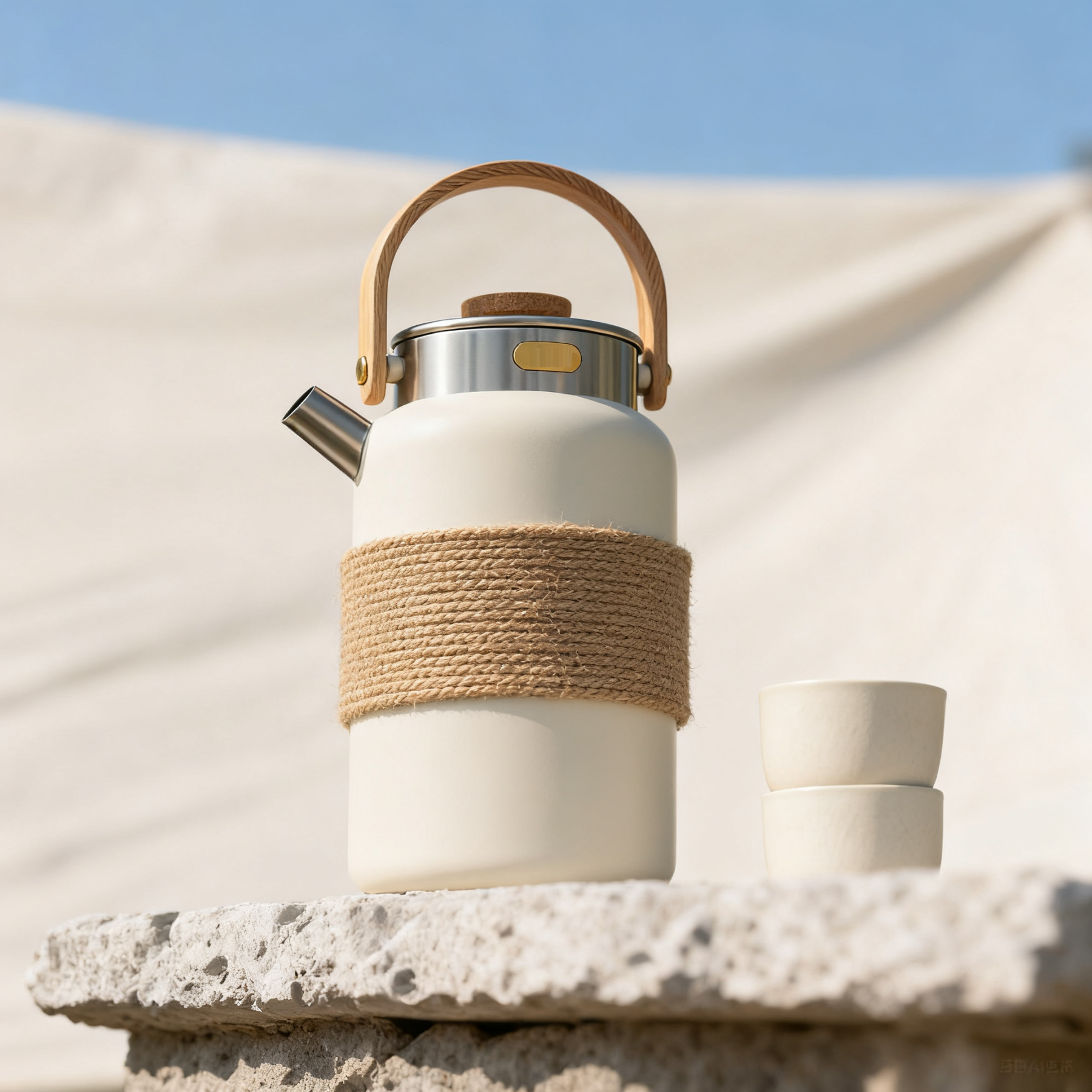 Zestaw czajniczków z izolacją ceramiczną i bambusowym uchwytem w stylu vintage