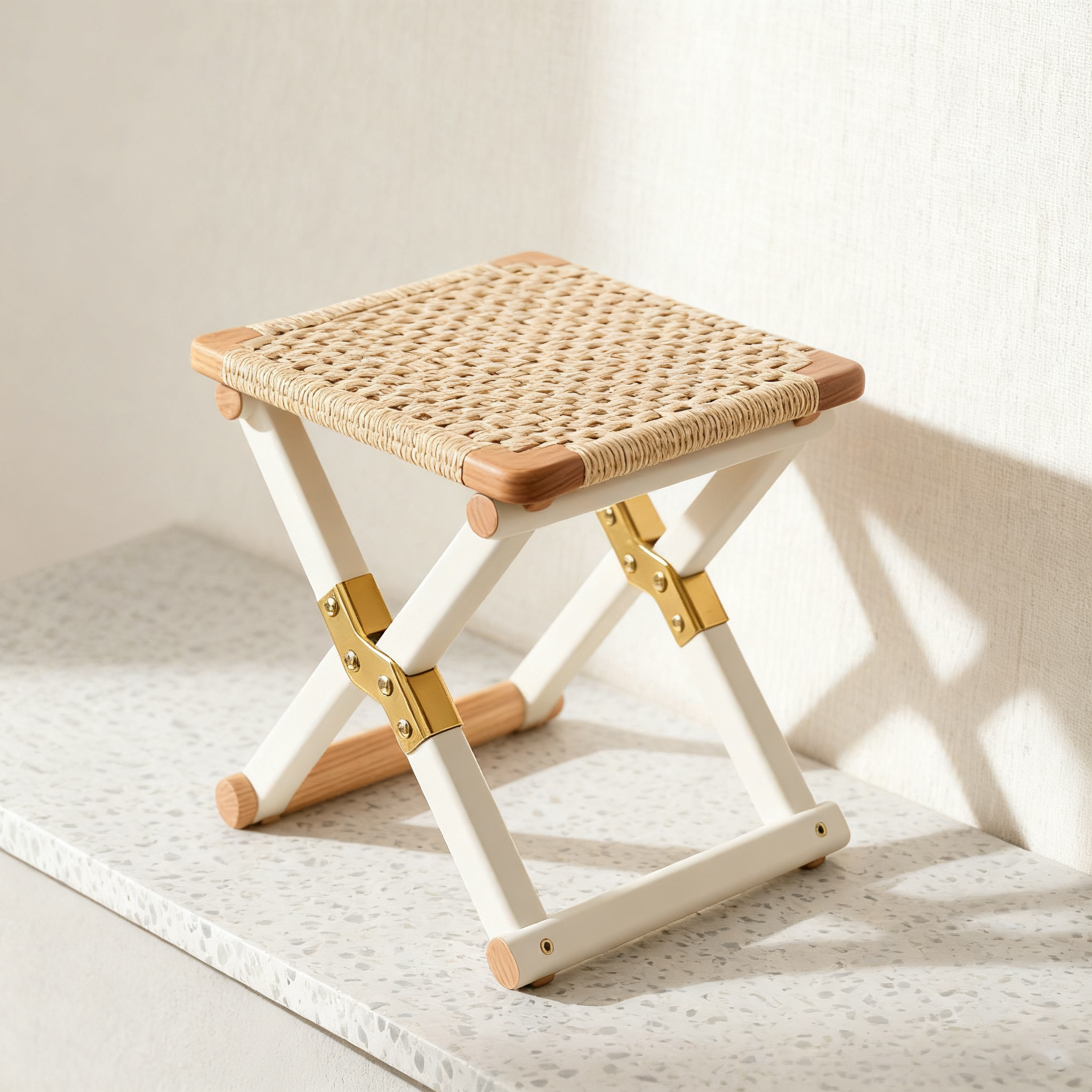 Składany, przenośny stołek rattanowy (4 sztuki)