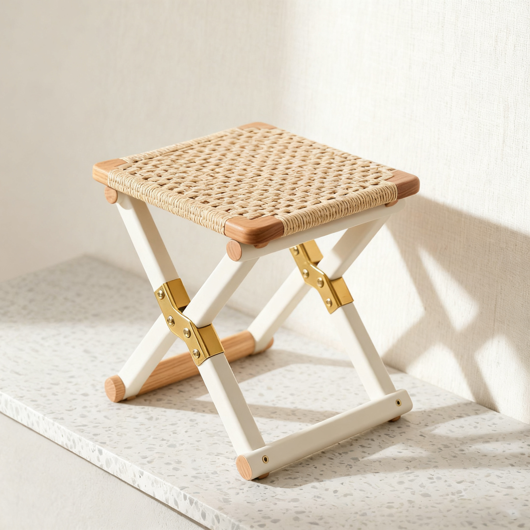 Składany, przenośny stołek rattanowy (4 sztuki)