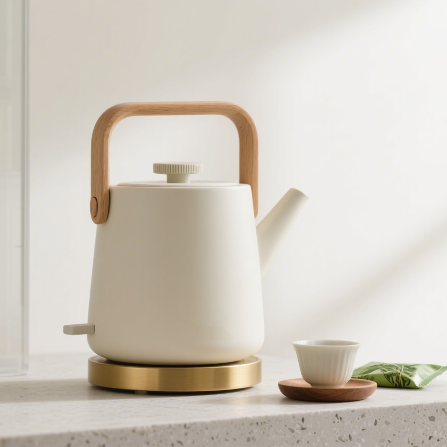 Nowoczesny ceramiczny czajnik elektryczny z drewnianą rączką