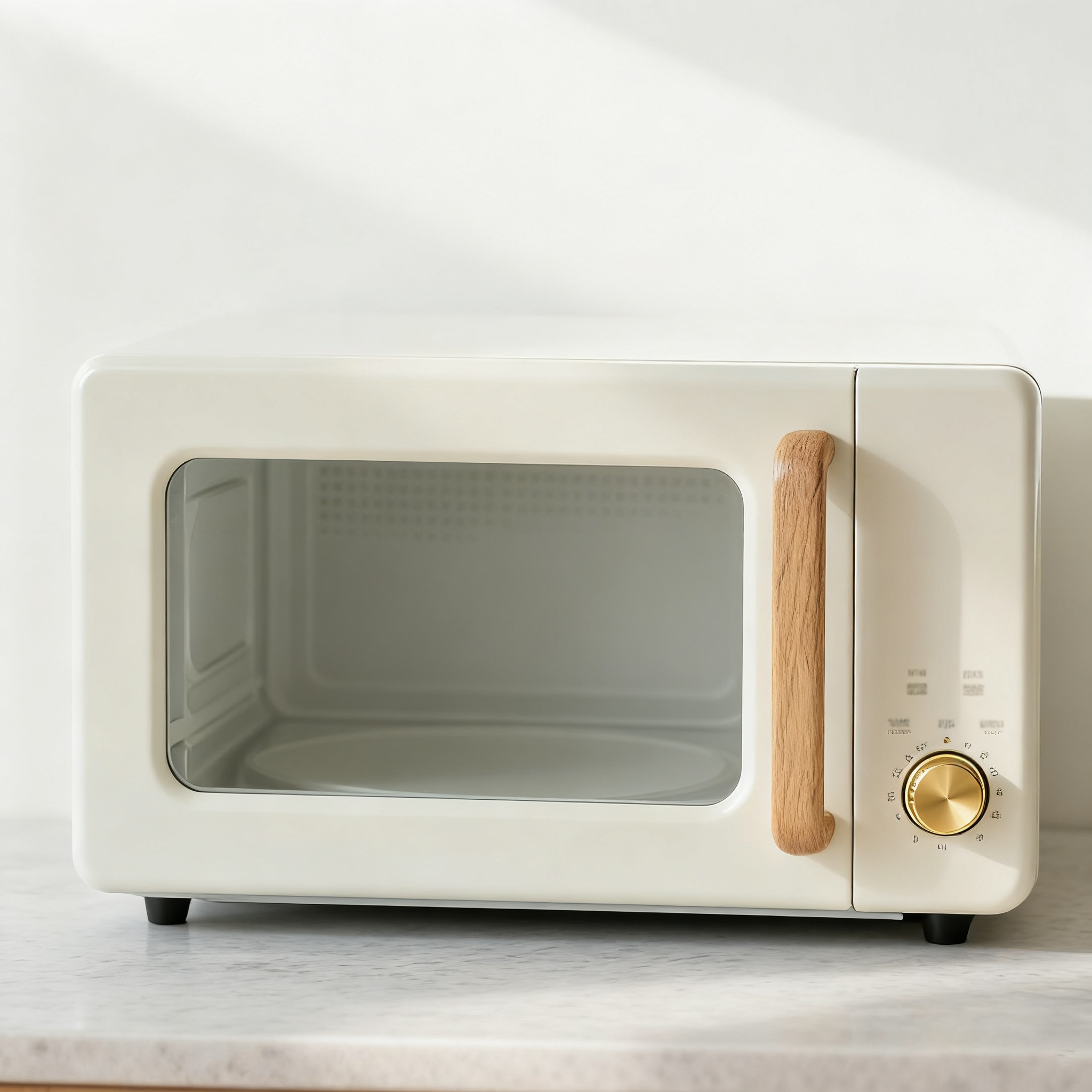 Retro kuchenka mikrofalowa z uchwytem drewnianym