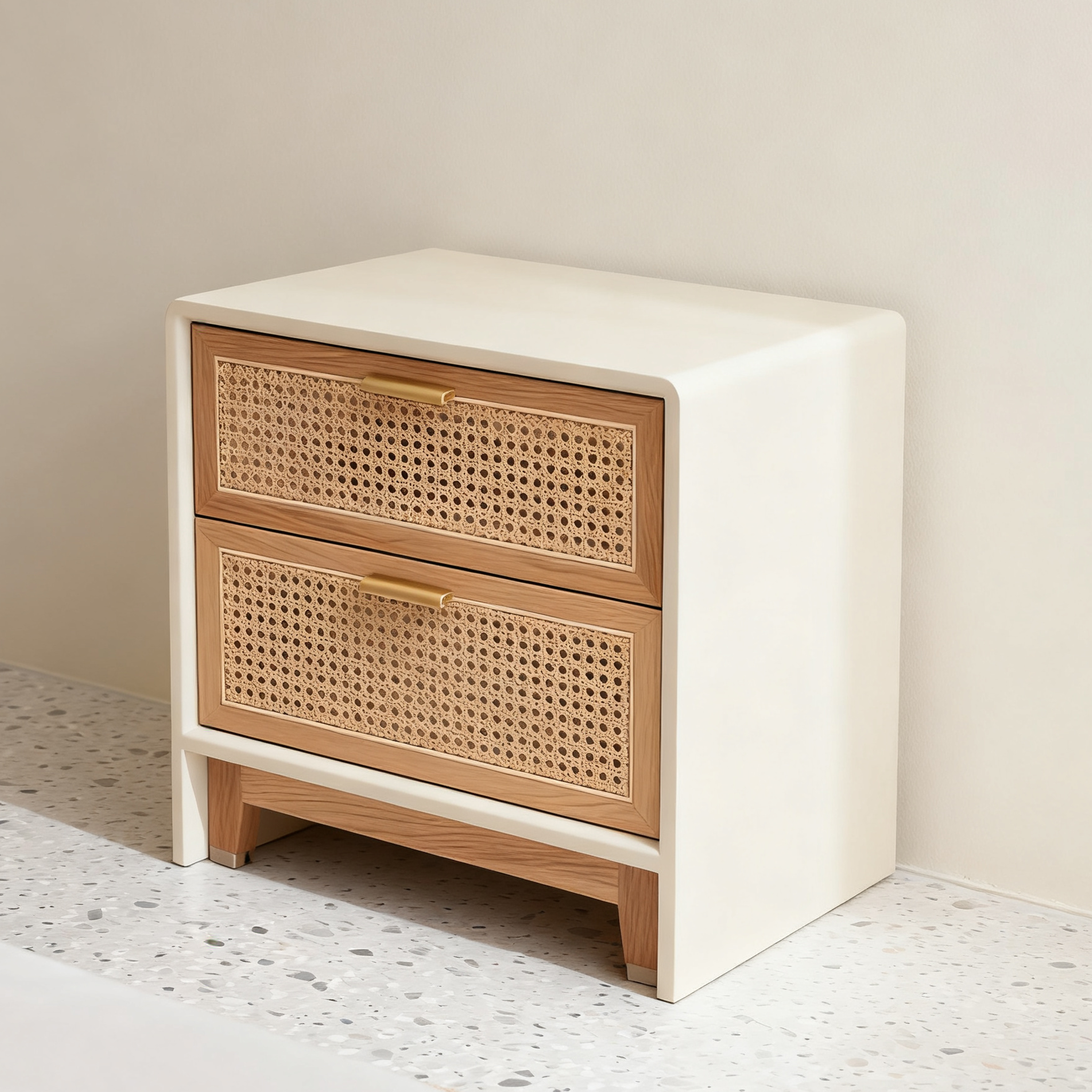 Klasyczny stolik nocny z drewna rattanowego