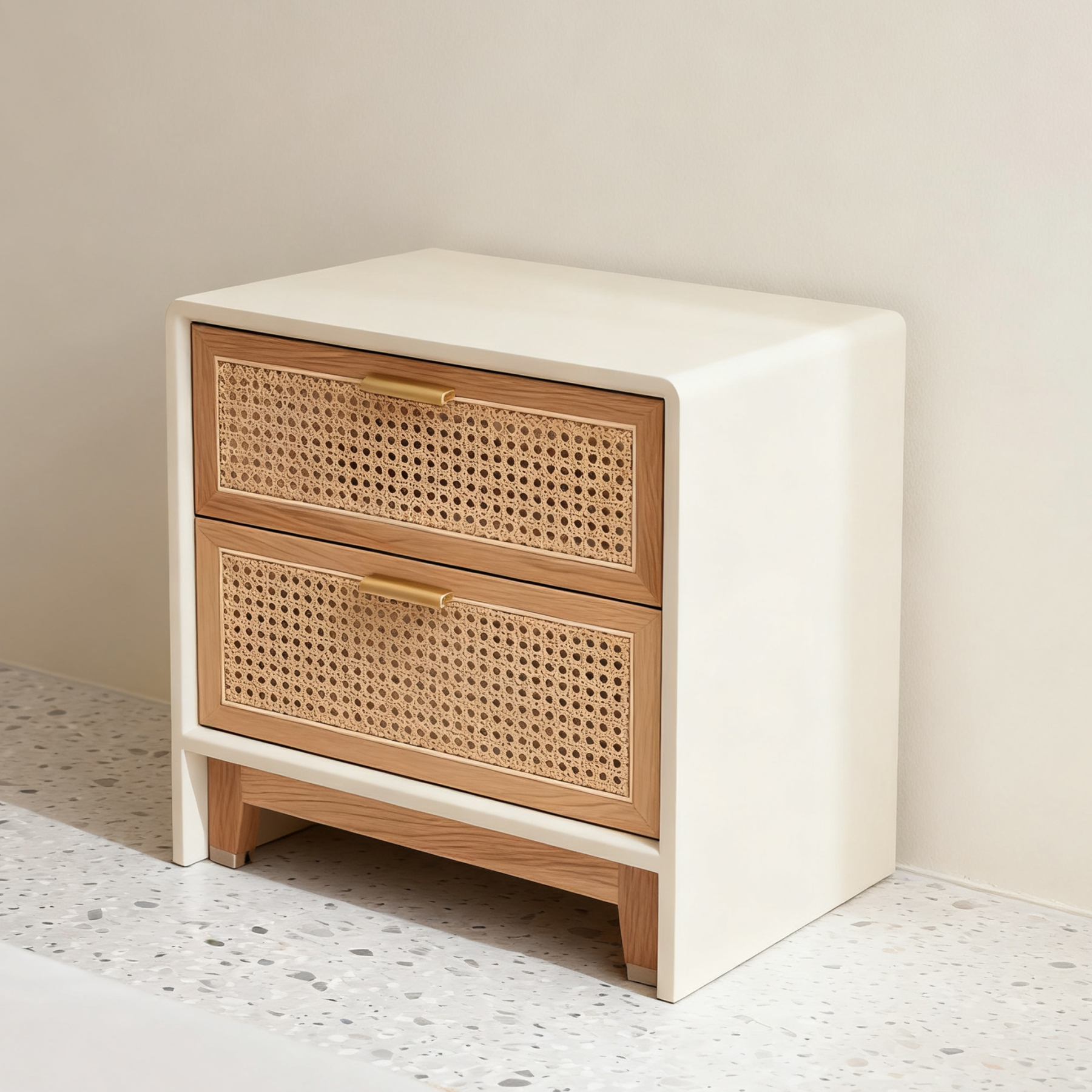 Klasyczny stolik nocny z drewna rattanowego