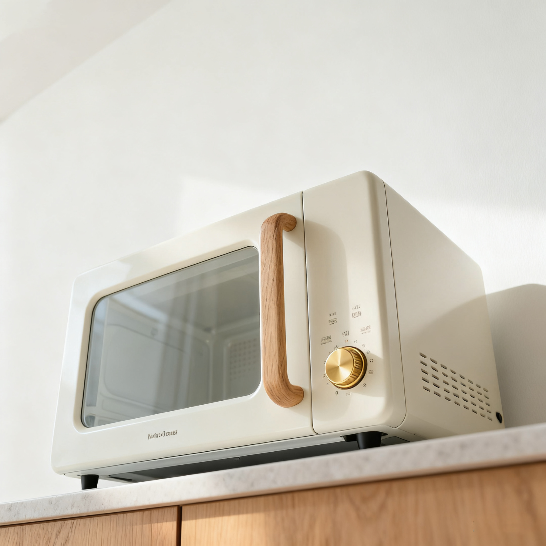 Retro kuchenka mikrofalowa z uchwytem drewnianym