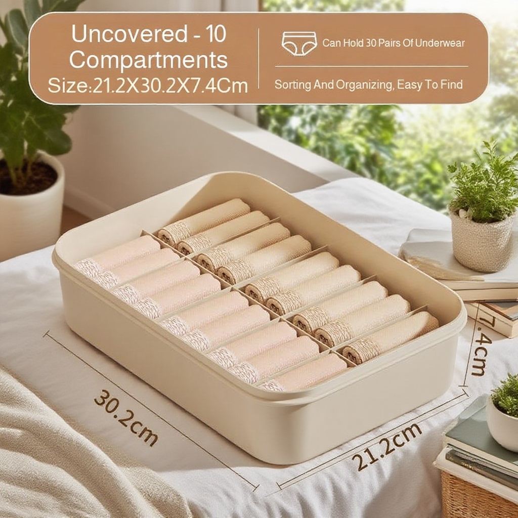 3-in-1 Aufbewahrungsbox mit Fächern für Kleidung – Haushaltsorganizer