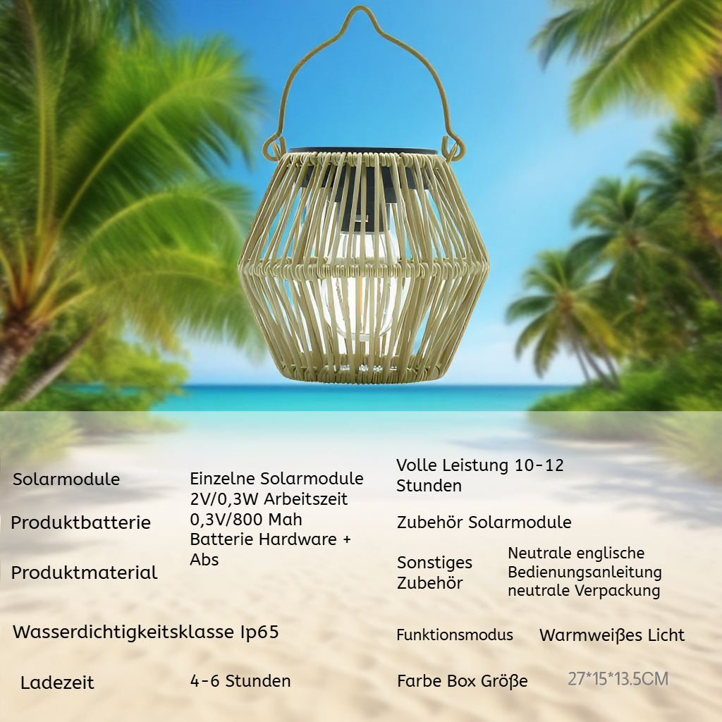 Solar Gartenlaterne aus Bambus, tragbare Handlaterne