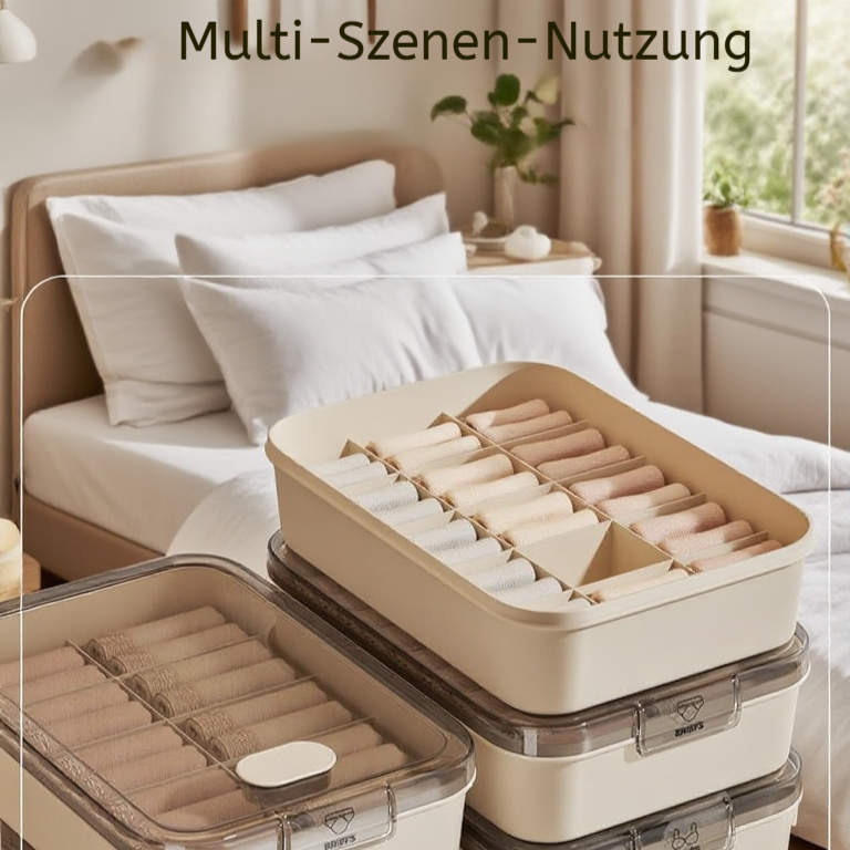3-in-1 Aufbewahrungsbox mit Fächern für Kleidung – Haushaltsorganizer