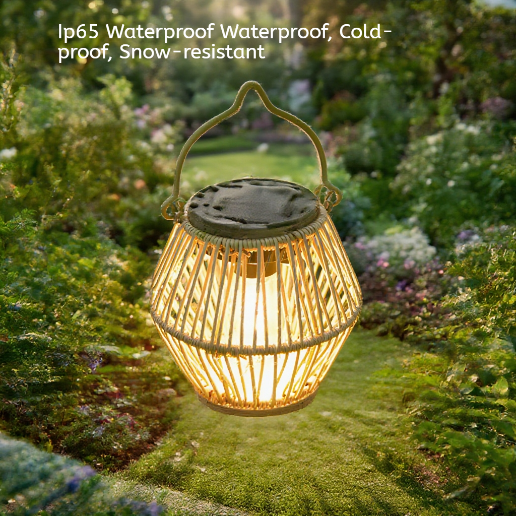  Solar Gartenlaterne aus Bambus, tragbare Handlaterne