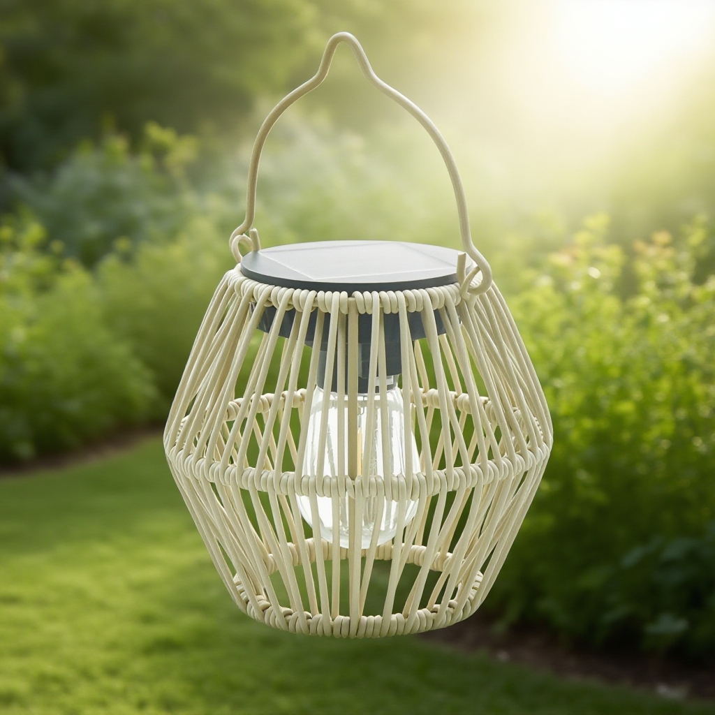  Solar Gartenlaterne aus Bambus, tragbare Handlaterne