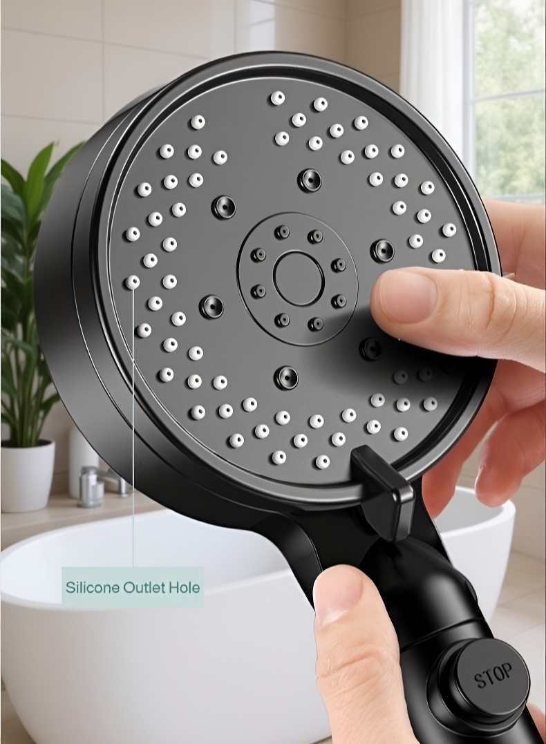 Powerful water flow from high-pressure shower head