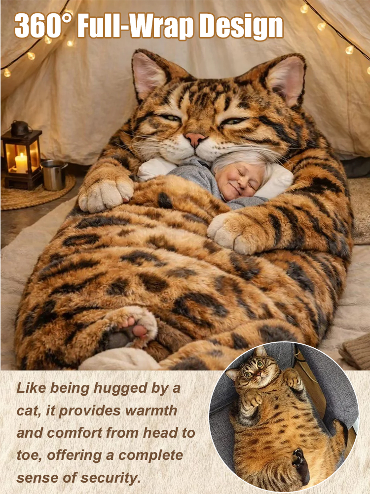Giant Realistic Cat Cuddle Sack 🐱 The Ultimate Anxiety Relief Plush | Extra Thick Thermal Fleece for Adults 🐾 Softest Hug Design