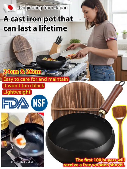 [100th Anniversary Flash Sale]Tsubame-Sanjo Masterpiece: Hand-Hammered Japanese Wok - 100% Toxin-Free & Natural Non-Stick 🇯🇵🍳80% OFF Artisan Iron Wok + FREE Rosewood Spatula & Lid 🎁📉
