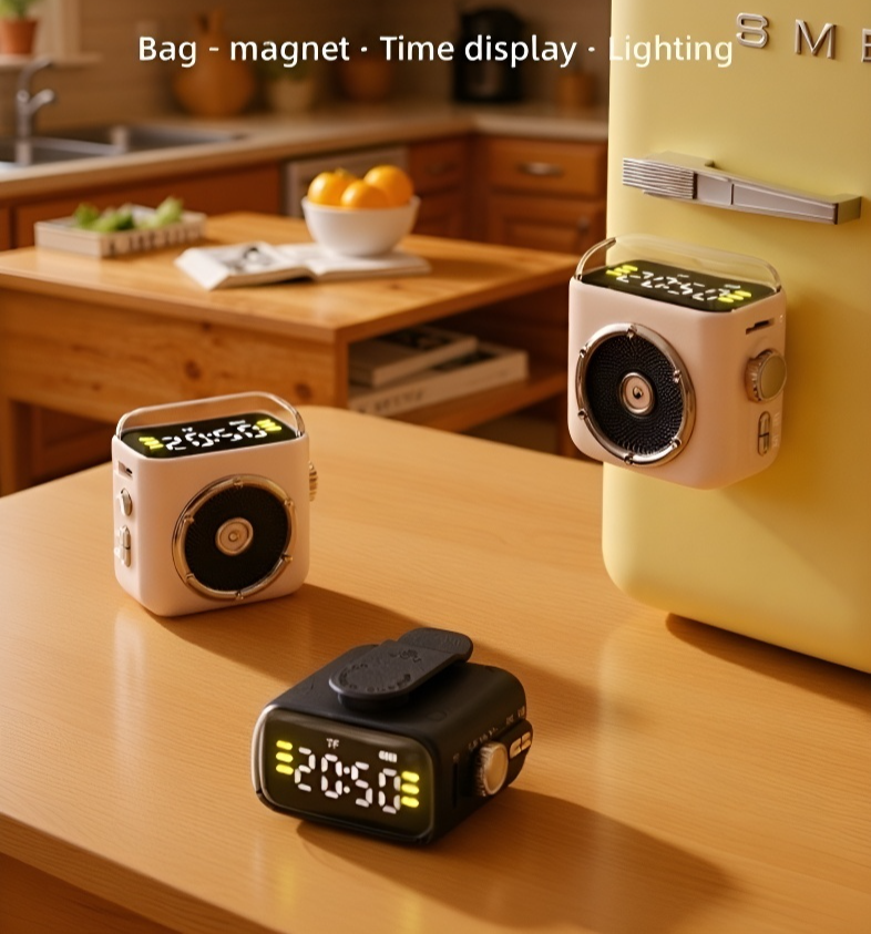 Retro Mini Magnetic Bluetooth Speaker with Clip close-up