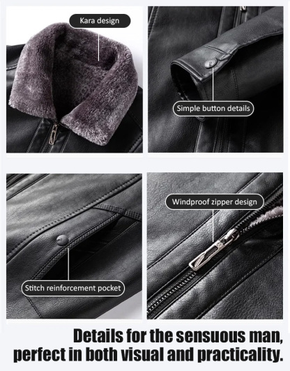 Men's Leather Jacket with Fleece and Thickening